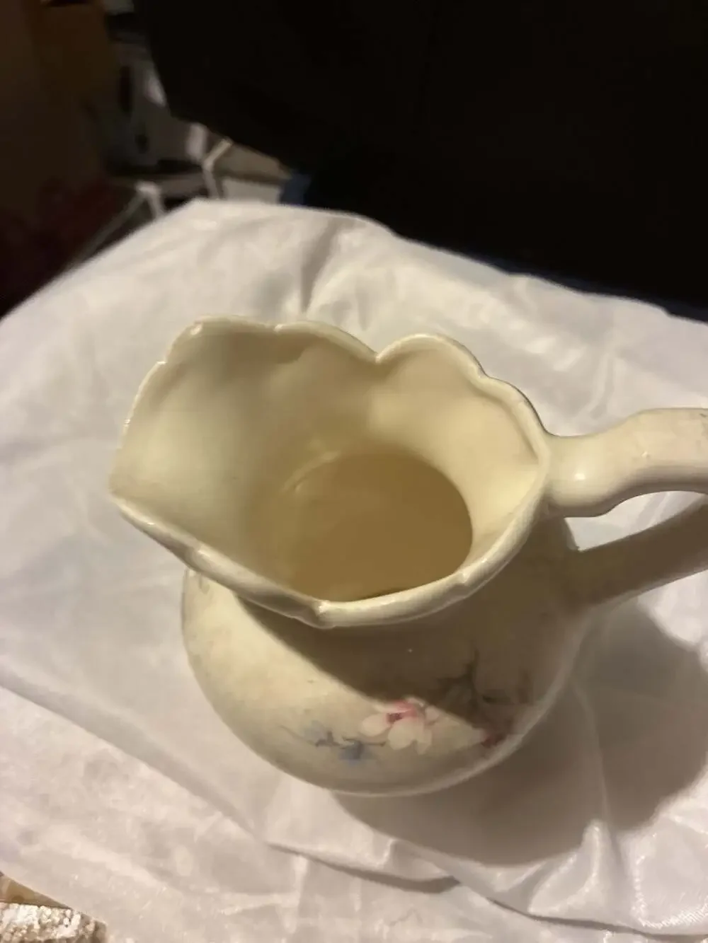 Vintage Floral Creamer Pitcher with Scalloped Rim